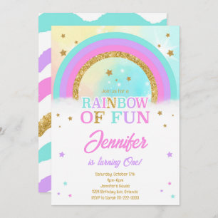 Glitter Rainbow Stars Birthday Invitation