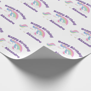 Glitter Rainbow Unicorn Birthday on White Wrapping Paper