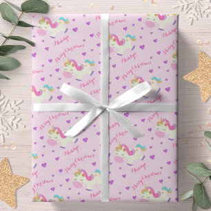 Glitter Rainbow Unicorn Christmas Pink Wrapping Paper