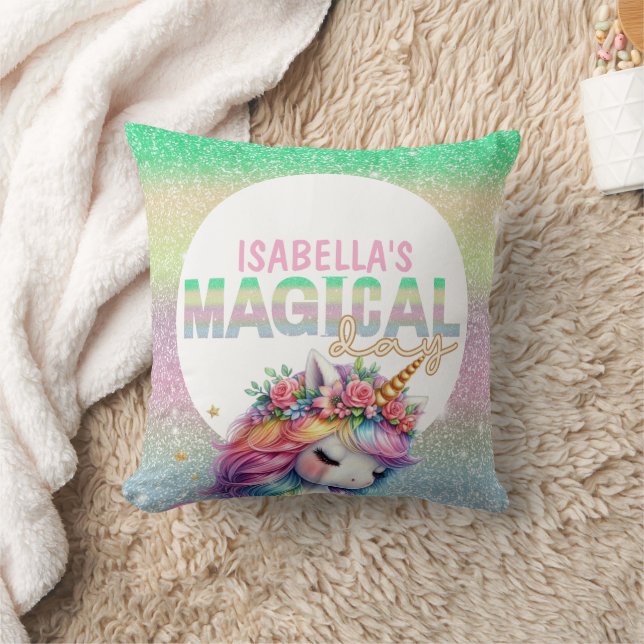 Glitter rainbow unicorn magical  cushion (Blanket)