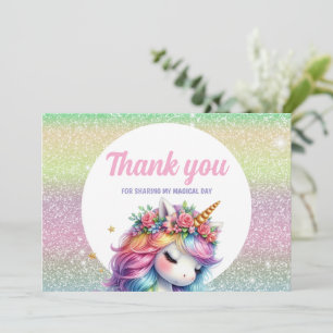 Glitter rainbow unicorn magical thank you card