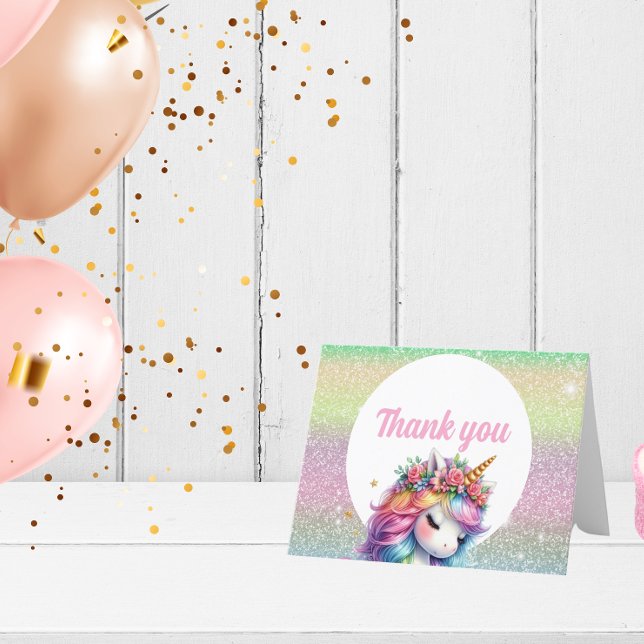 Glitter rainbow unicorn magical thank you card (Creator Uploaded)