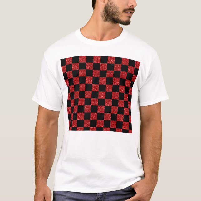 Glitter red and black chequered pattern T-Shirt (Front)