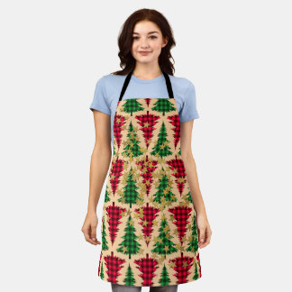 Glitter Red and Green Plaid Christmas Tree Apron