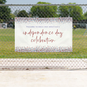 Glitter Red Blue Welcome Independence Day July 4th Banner