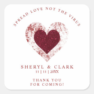 Glitter Red Heart Pandemic Wedding Spread Love Square Sticker