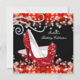 Glitter Red High Heels Diamonds Birthday Invitation