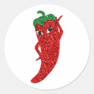 Glitter Red Hot Pepper Diva Classic Round Sticker