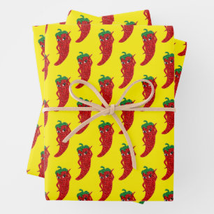 Glitter Red Hot Pepper Diva Yellow Wrapping Paper Sheet