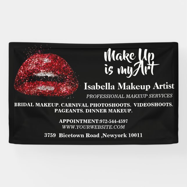 Glitter Red Lips MakeUp Artist Business Banner (Horizontal)