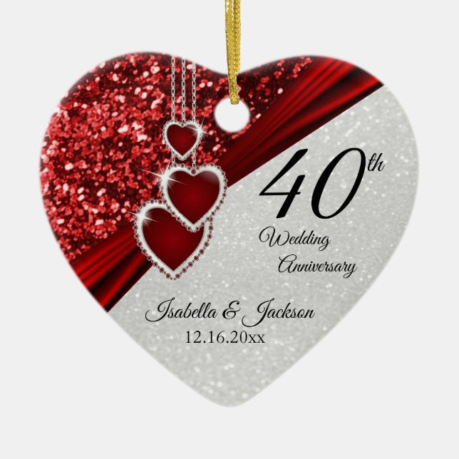 Glitter Red Ruby 40th Anniversary 💕 - Both Sides Ceramic Ornament (Front)