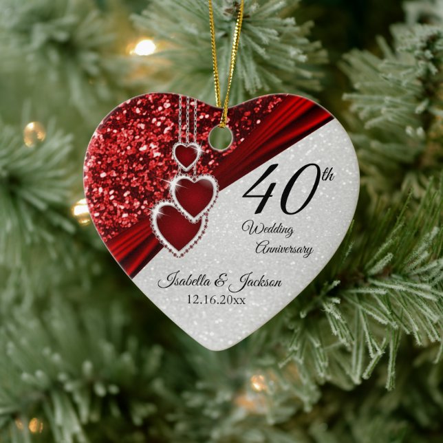 Glitter Red Ruby 40th Anniversary 💕  Ceramic Ornament (Tree)
