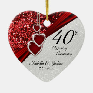 Glitter Red Ruby 40th Anniversary 💕 Keepsake Ceramic Ornament