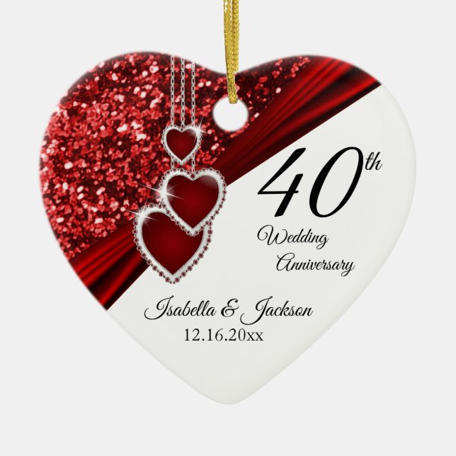 Glitter Red Ruby 40th Anniversary 💕 Keepsake Ceramic Ornament (Front)