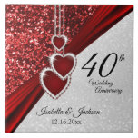 ⭐ Glitter Red Ruby 40th Anniversary 💕 Keepsake  Ceramic Tile<br><div class="desc">40th, 52nd or 80th Ruby Wedding Anniversary Keepsake Ceramic Tile. This beautiful tile will be a hit with that special couple or person(s). It would also work well for any other event or occasion such as an engagement, wedding, birthday, graduation, retirement, etc... by simply changing the wording. A modern design...</div>
