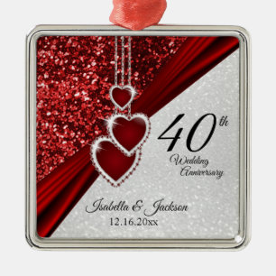 ⭐ Glitter Red Ruby 40th Anniversary 💕 Keepsake   Metal Ornament