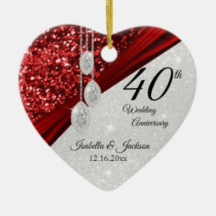 Glitter Red Ruby and Diamond 40th Anniversary 💕 Ceramic Ornament