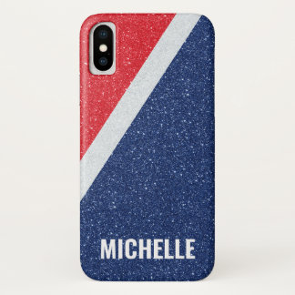 Glitter RED SILVER NAVY | Girly Lady Boss iPhone X Case