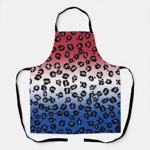 Glitter Red White Blue Leopard Print Apron