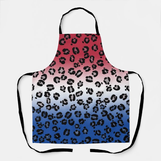 Glitter Red White Blue Leopard Print Apron (Front)