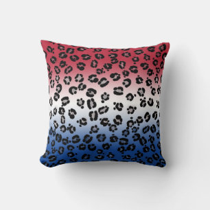 Glitter Red White Blue Leopard Print Cushion