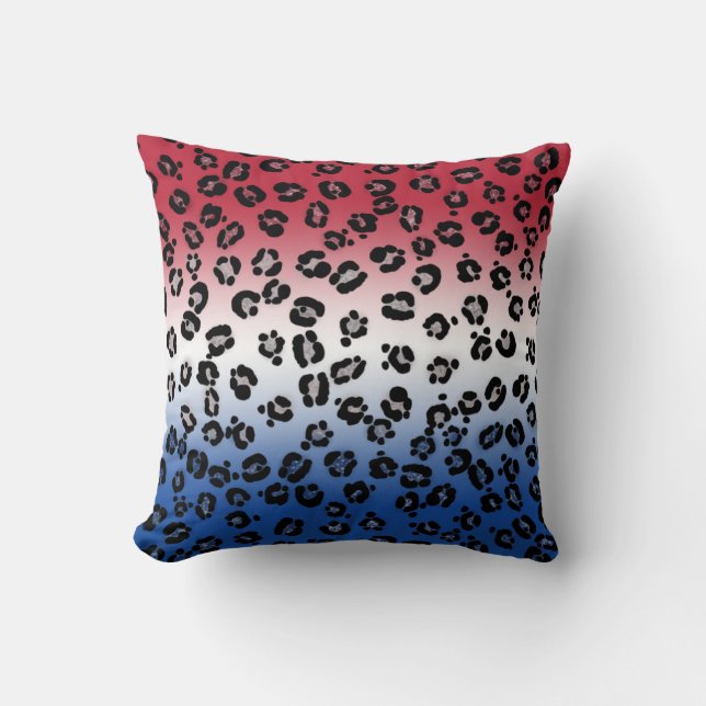 Glitter Red White Blue Leopard Print Cushion (Front)