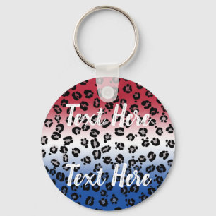 Glitter Red White Blue Leopard Print Personalised Key Ring