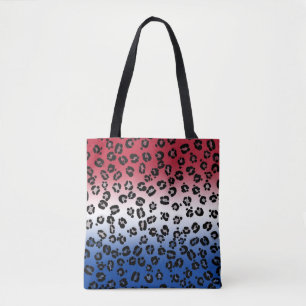 Glitter Red White Blue Leopard Print Tote Bag