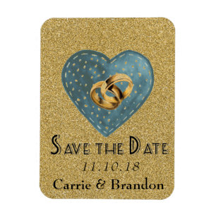 Glitter Rings & Heart Save Date Magnet