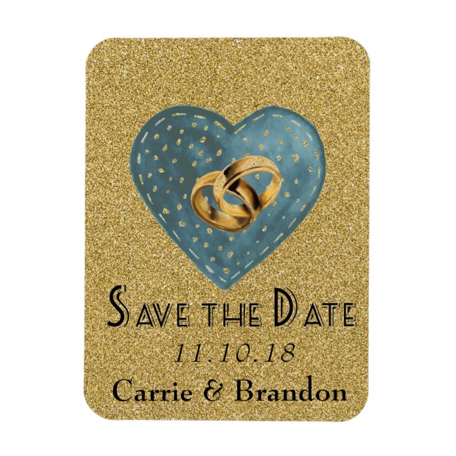 Glitter Rings & Heart Save Date Magnet (Vertical)