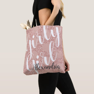 Glitter Rose Blush Girly Girl Polka Dot Tote Bag