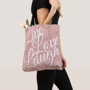 Glitter Rose Blush Polka Dot Live Love Laugh Tote Bag