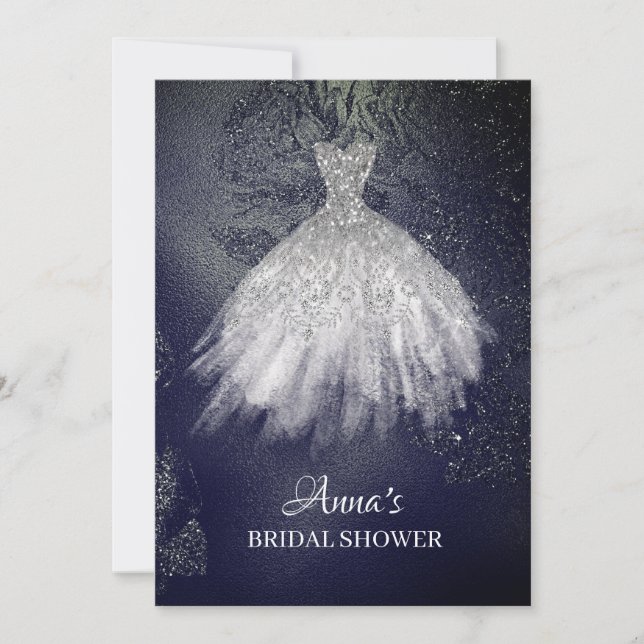 *~* Glitter Rose Bridal Dress Bridal Gown Shower Invitation (Front)