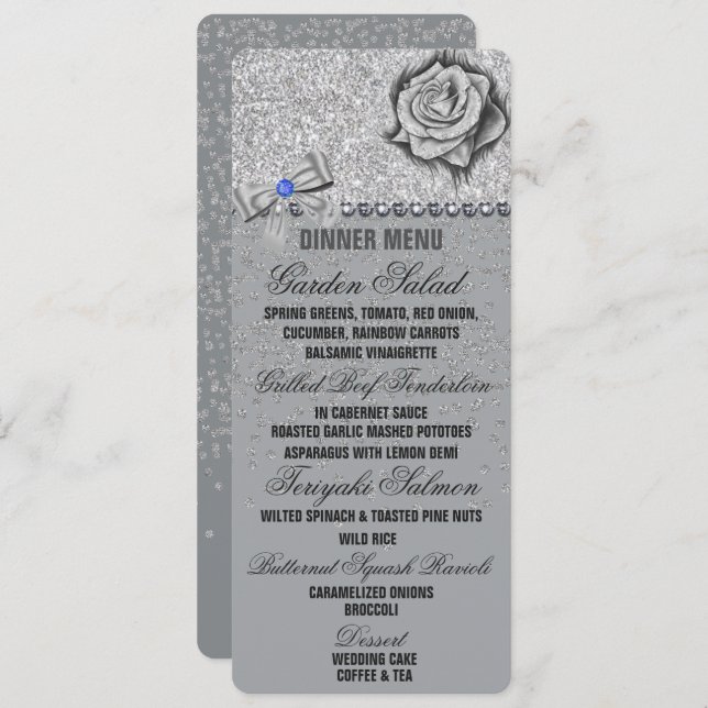 Glitter, Rose, Diamonds & Bow Wedding Menu (Front/Back)