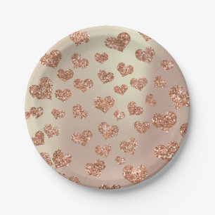 Glitter Rose Foxier Gold Hearts Confetti Copper Paper Plate