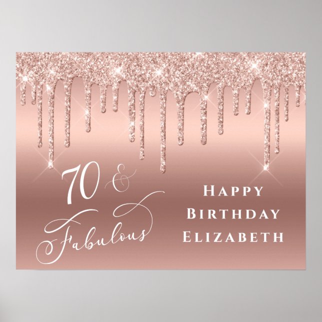 Glitter Rose Gold 70th Birthday Party Poster (Front)