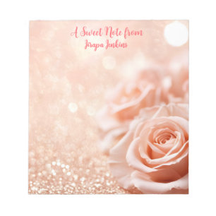 Glitter Rose Gold Background and Rose Gold Roses  Notepad