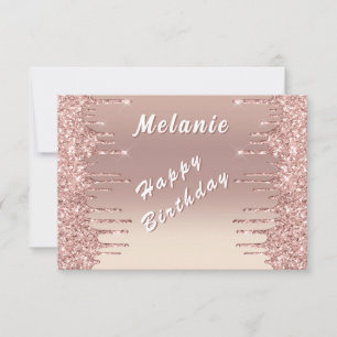 Glitter Rose Gold Birthday Card Personalised Name
