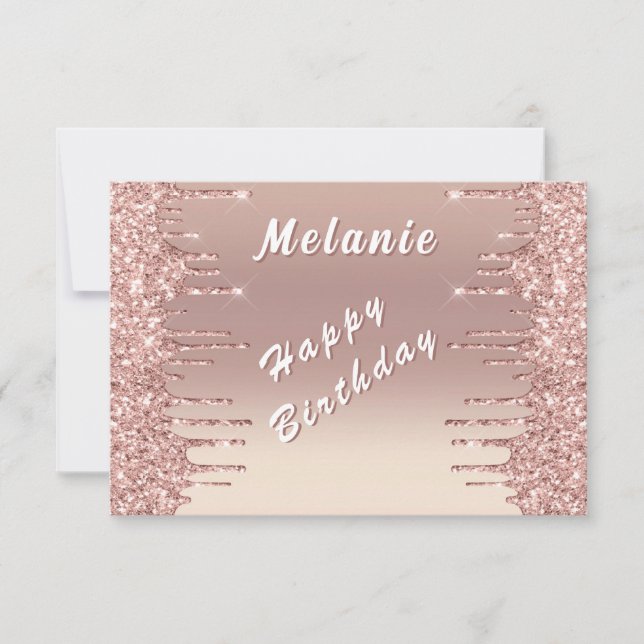 Glitter Rose Gold Birthday Card Personalised Name (Front)
