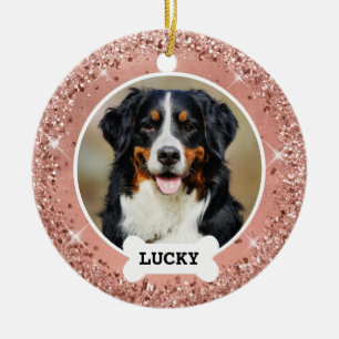 Glitter Rose Gold Brushed Metal Rose Gold Photo Ceramic Ornament