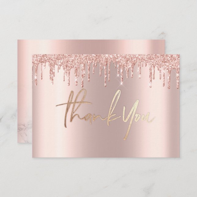 Glitter Rose gold drips marble Thank You Cards (Front/Back)