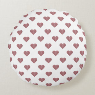 Glitter Rose Gold Hearts White Background Round Cushion
