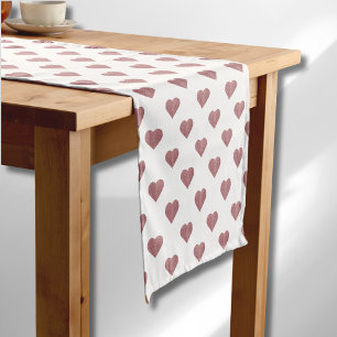 Glitter Rose Gold Hearts White Background Short Table Runner