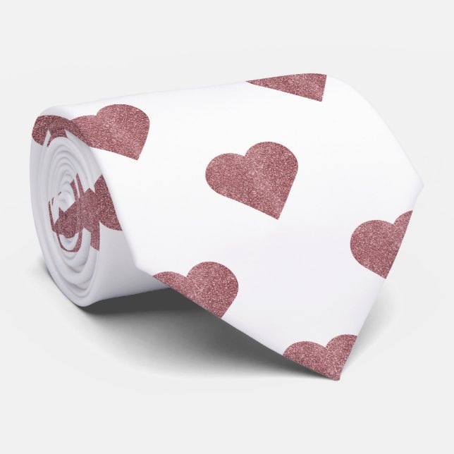 Glitter Rose Gold Hearts White Background Tie (Rolled)