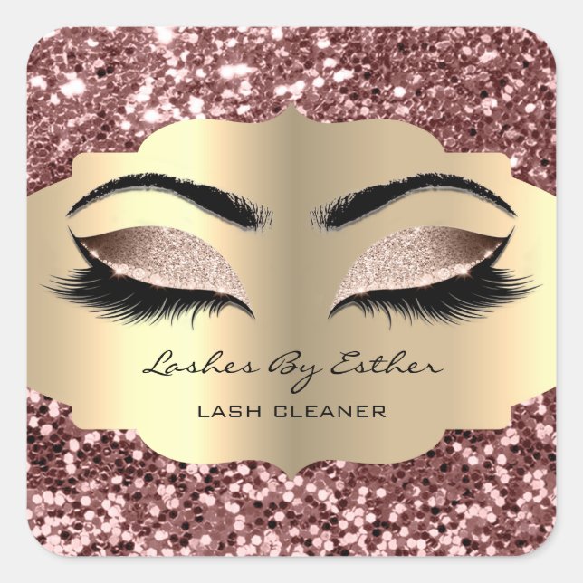 Glitter Rose Gold Lashes Cleaner Square Makeup Sticker (Front)