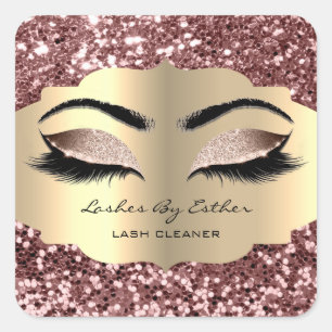 Glitter Rose Gold Lashes Cleaner Square Makeup Sticker