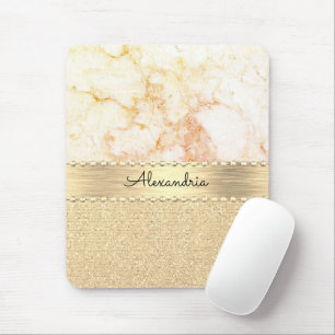 Glitter Rose Gold Marble Personalised Mouse Pad