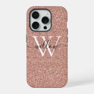 Glitter Rose Gold Monogram iPhone 15 Pro Case