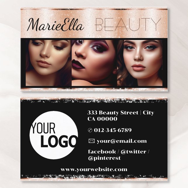 Glitter Rose Gold Product Labels with Logo Photos  Business Card (Creator Uploaded)