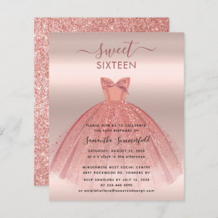 Glitter Rose Gold Script Sweet 16 Party Invitation
